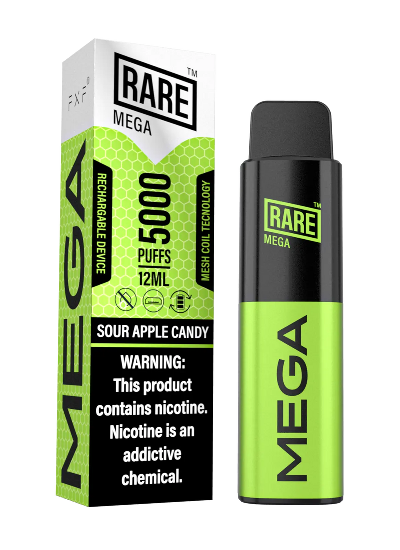 Rare Mega Mesh Rechargeable Disposable 12ml 5500 Puffs 1ct – Sour Apple Candy